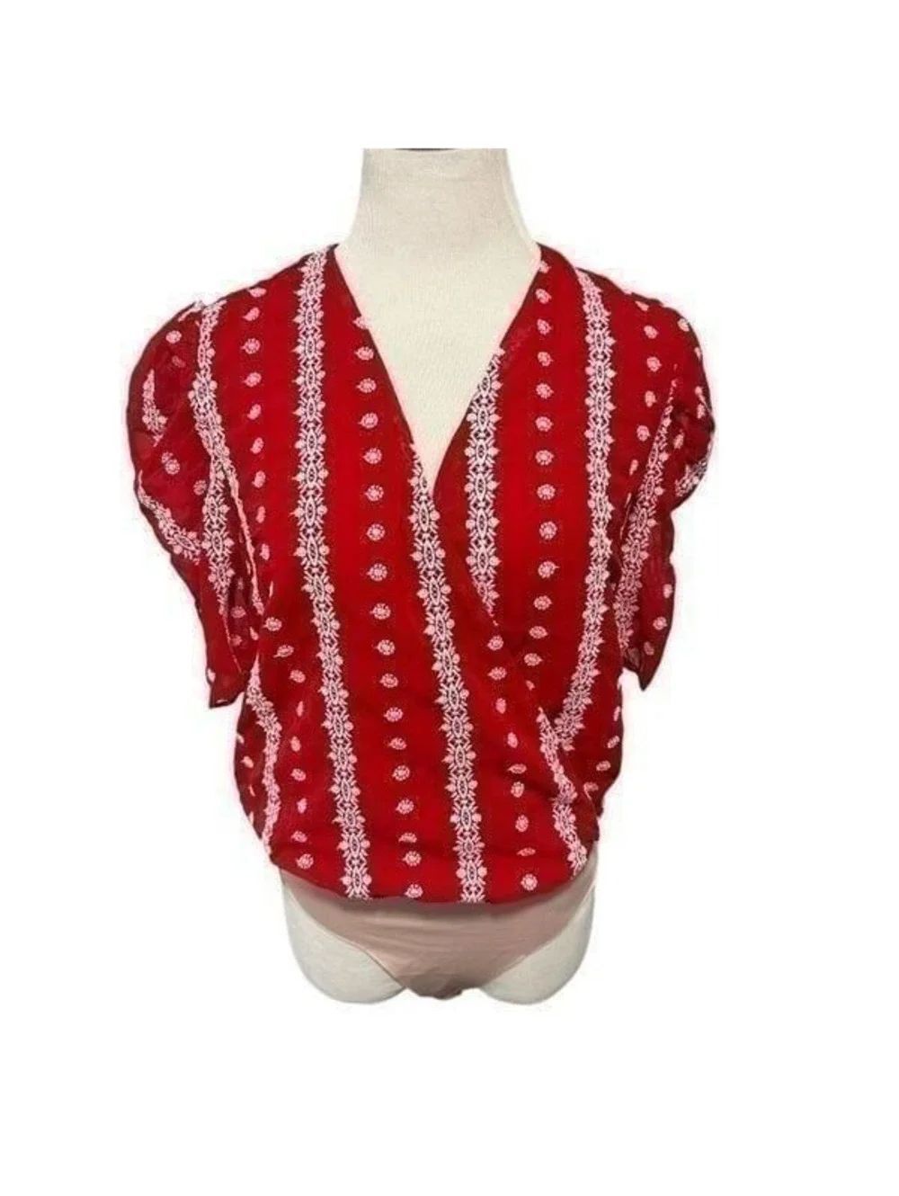 New! Strut & Bolt Red and White Surplice Bodysuit Sz M